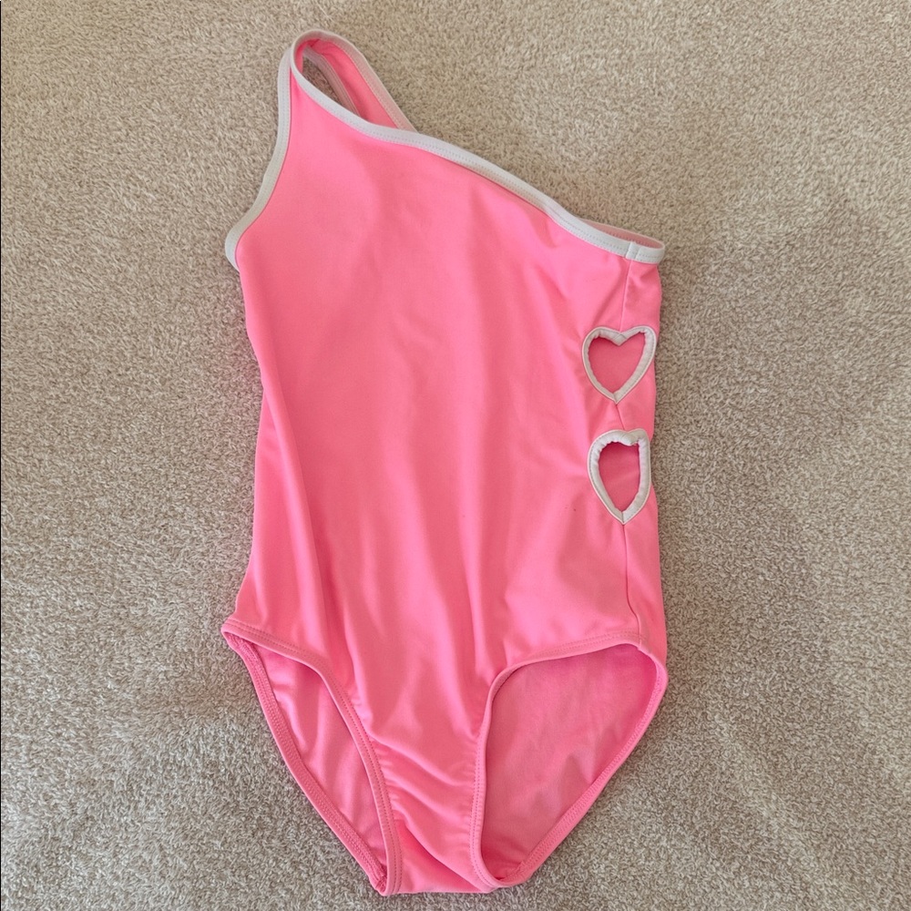 Old Navy Pink One-shoulder heart cut-out Swimsuit with White Trim